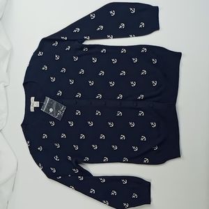 Bass Women's Navy Nautical Anchor Button Down Cardigan Sweater Size XS